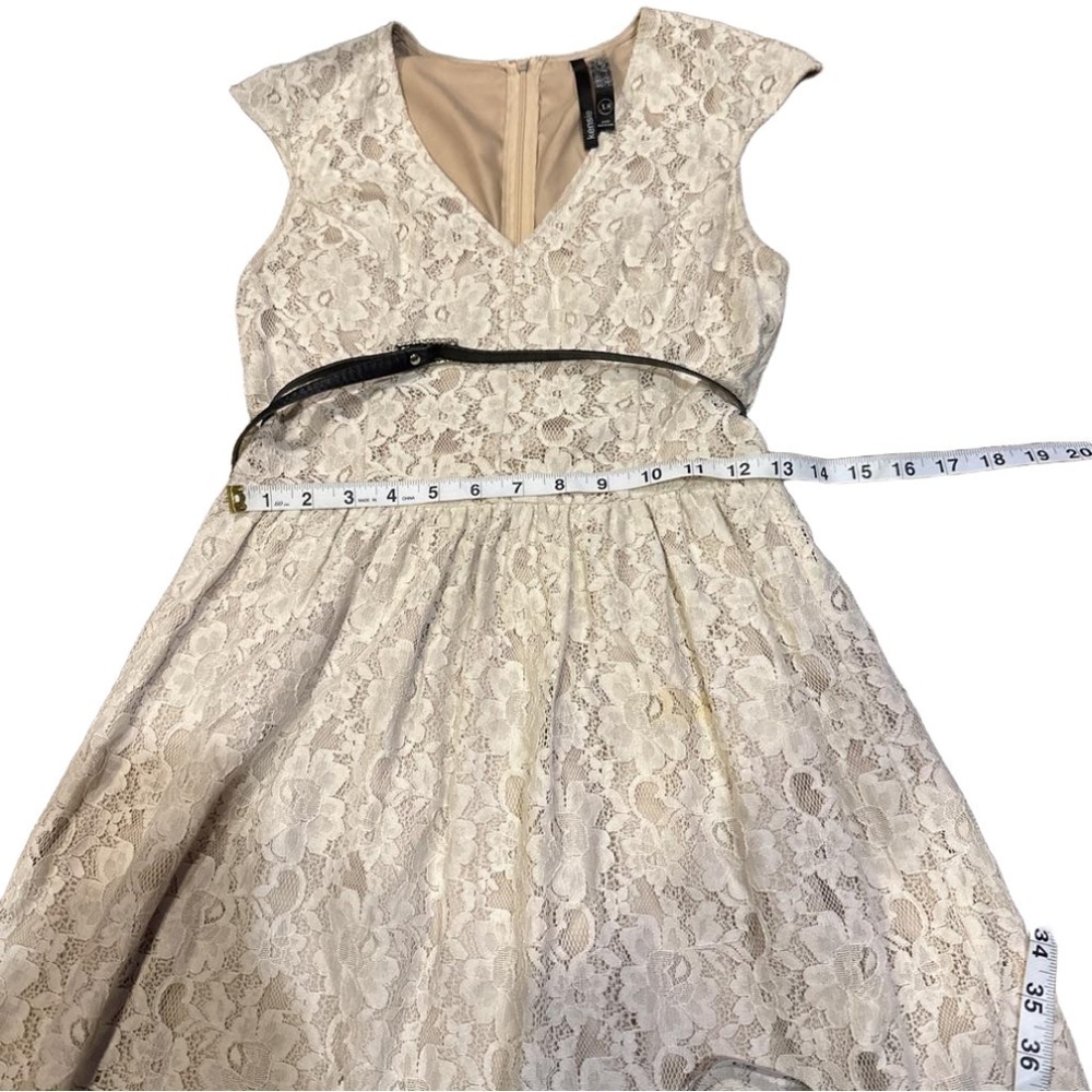 Kensie Cream Lace Dress with Black Belt - Picture 4 of 9